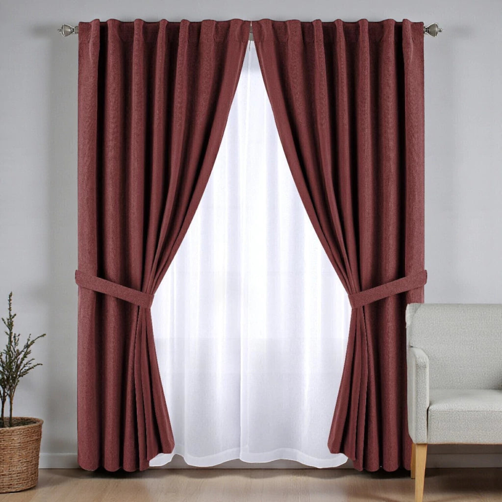 2 en 1 cortina ambiente lino blackout + cortina voile