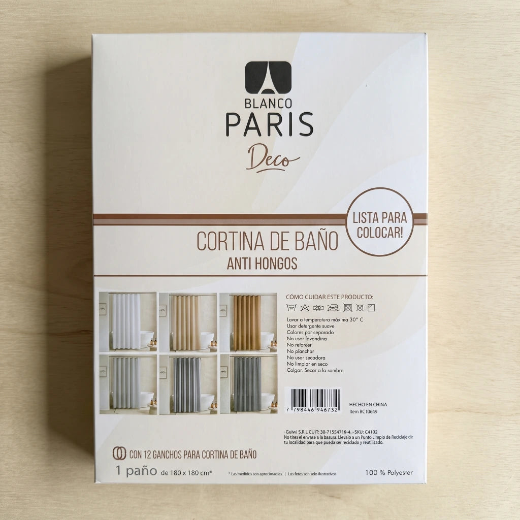 Cortina de baño teflon lisa con 12 ganchos