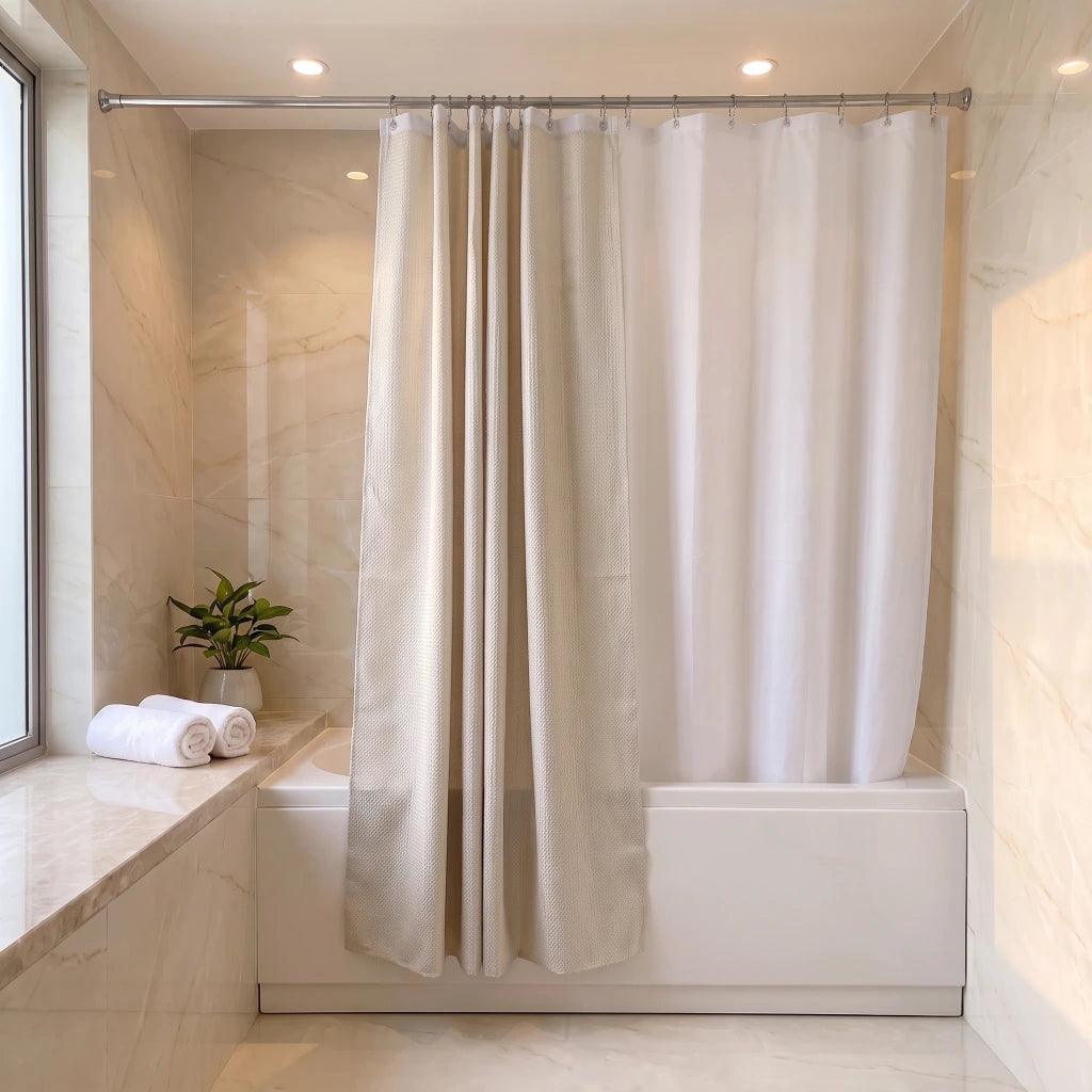 Cortina de baño en degradé con protector