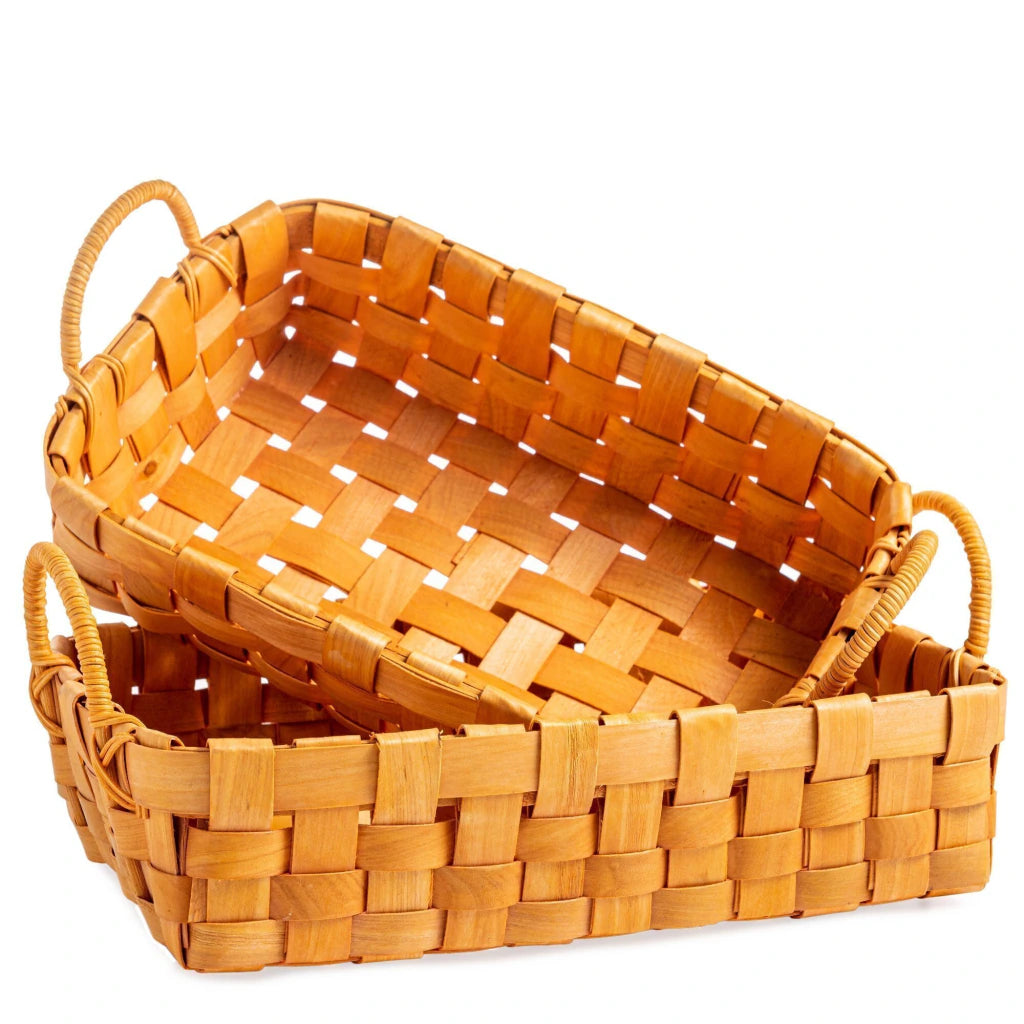 Set x 2 bandejas rattan con manijas beige