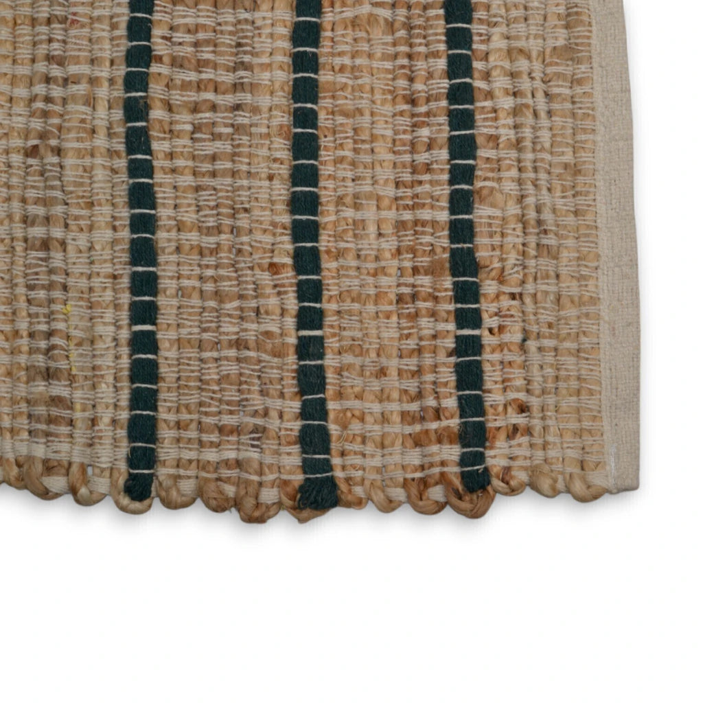 Alfombra yute y algodón lineas negro