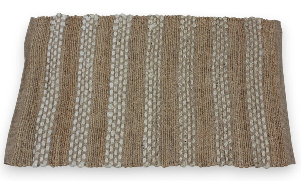 Alfombra yute y franjas algodón blanco