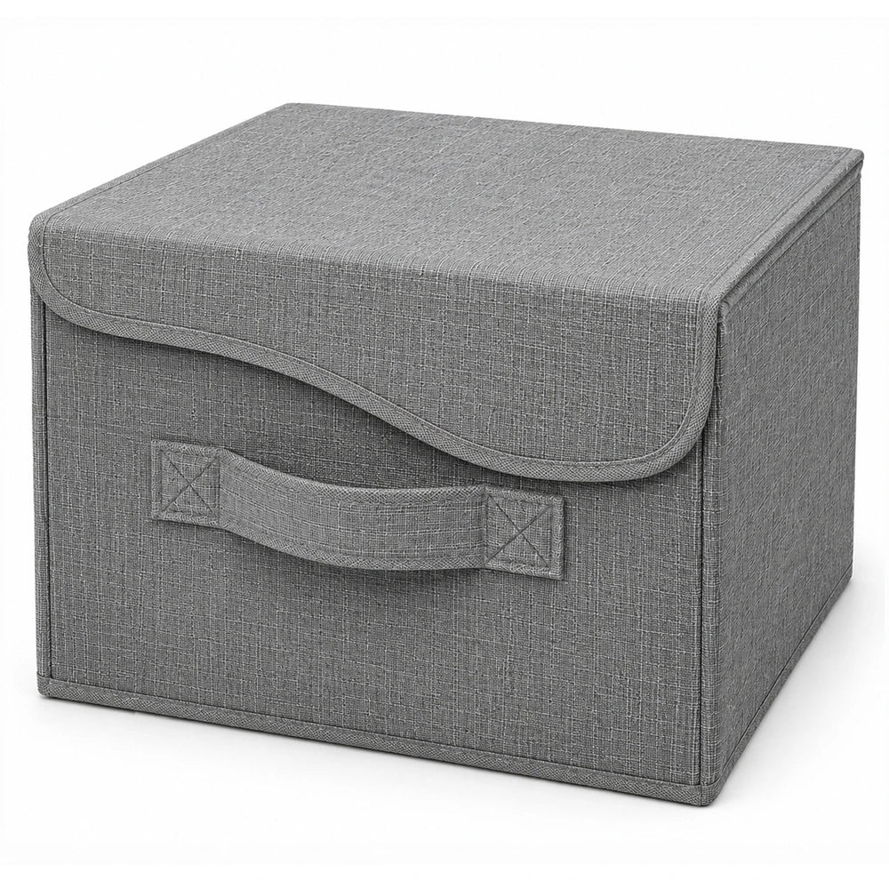 Caja plegable con asa y tapa con abrojo gris