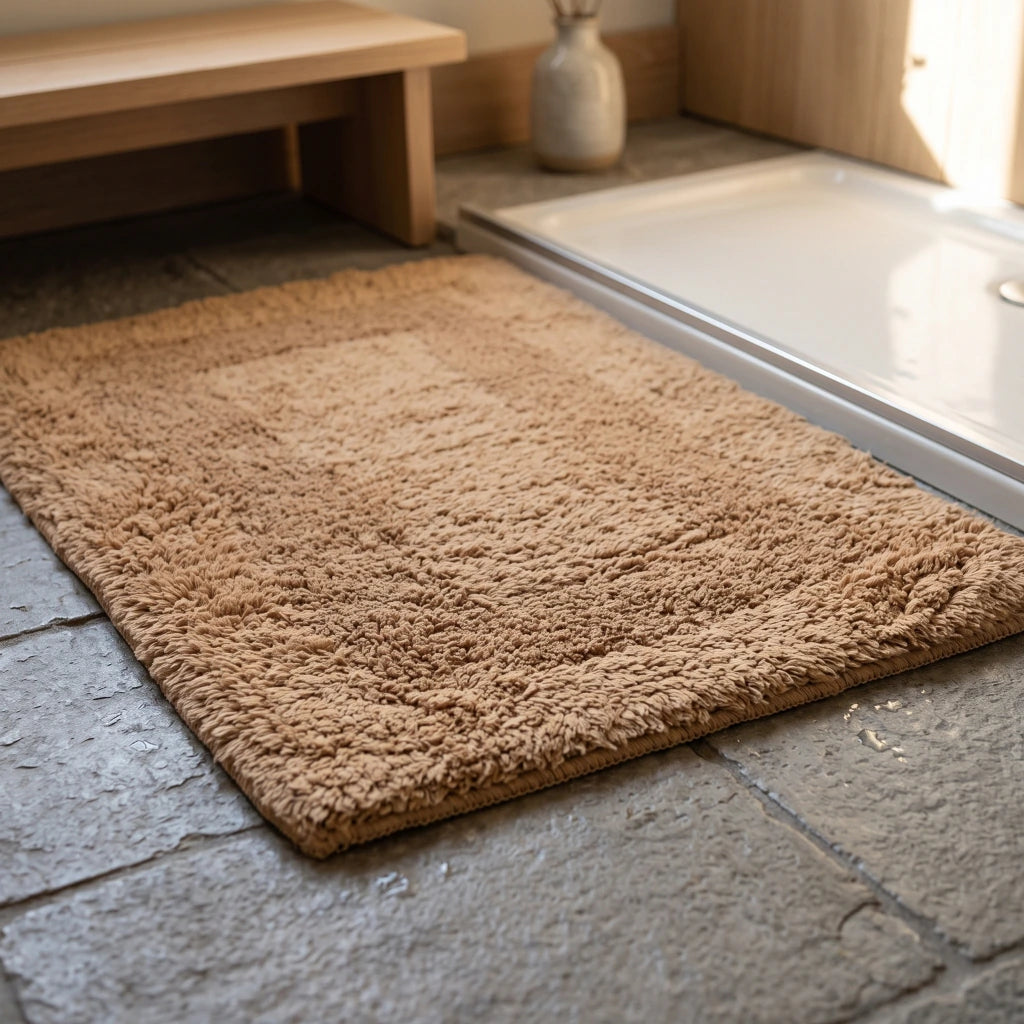 Alfombra baño rectángulo pelo corto beige