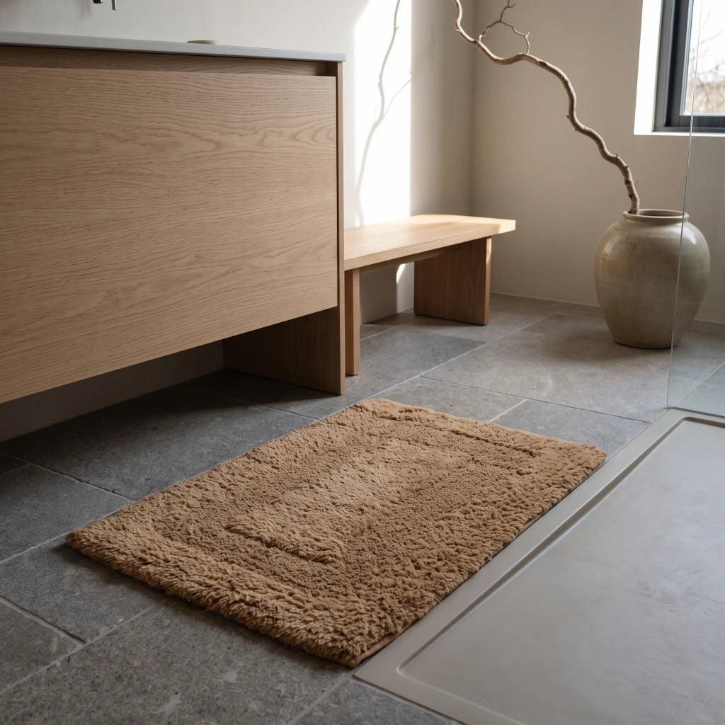 Alfombra baño rectángulo pelo corto beige