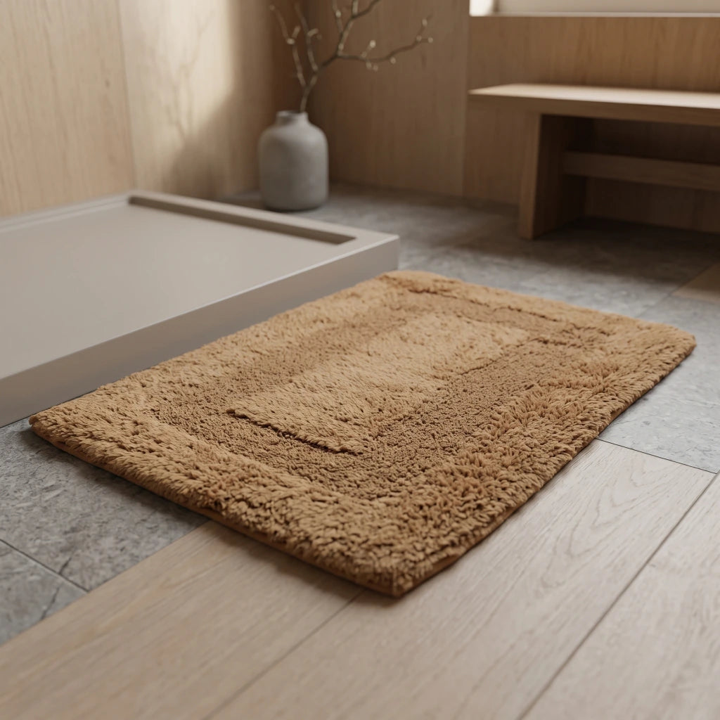 Alfombra baño rectángulo pelo corto beige