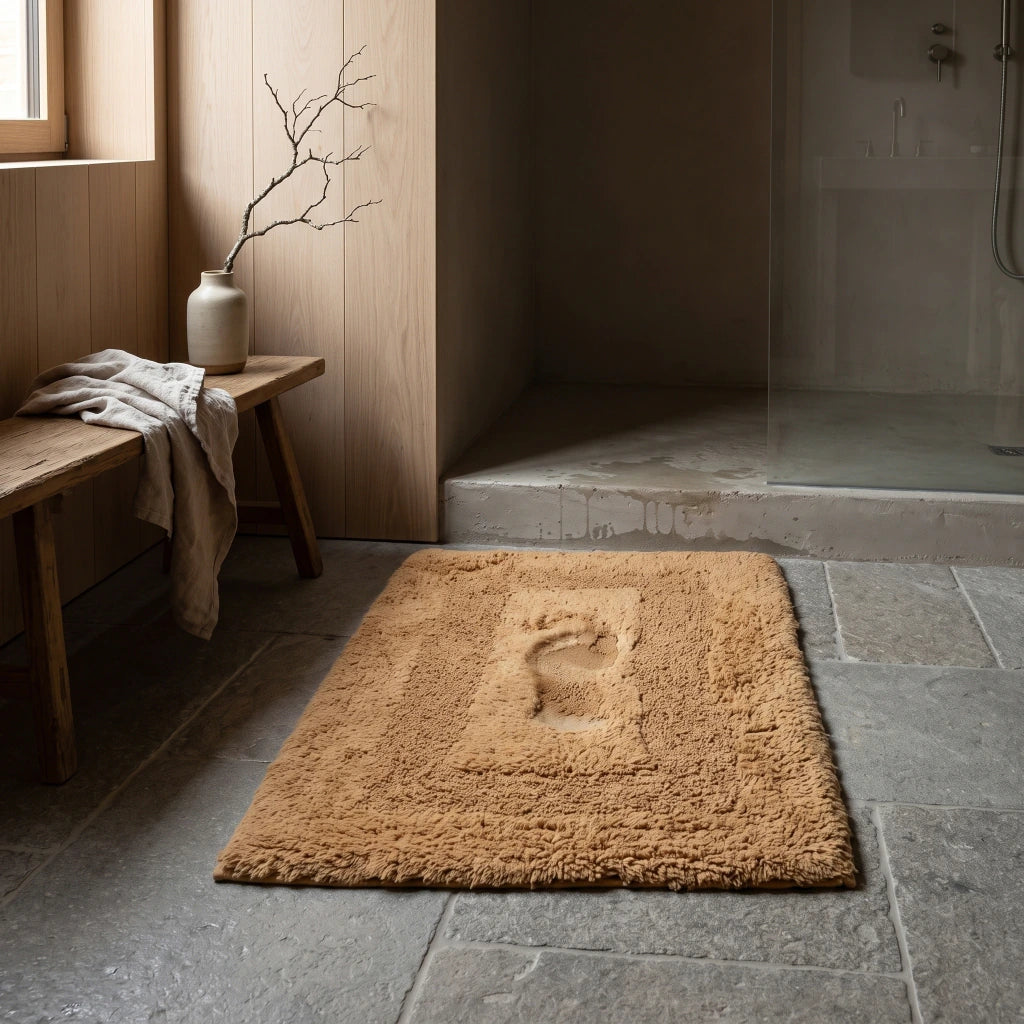 Alfombra baño rectángulo pelo corto beige