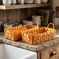 Set x 2 bandejas rattan con manijas beige
