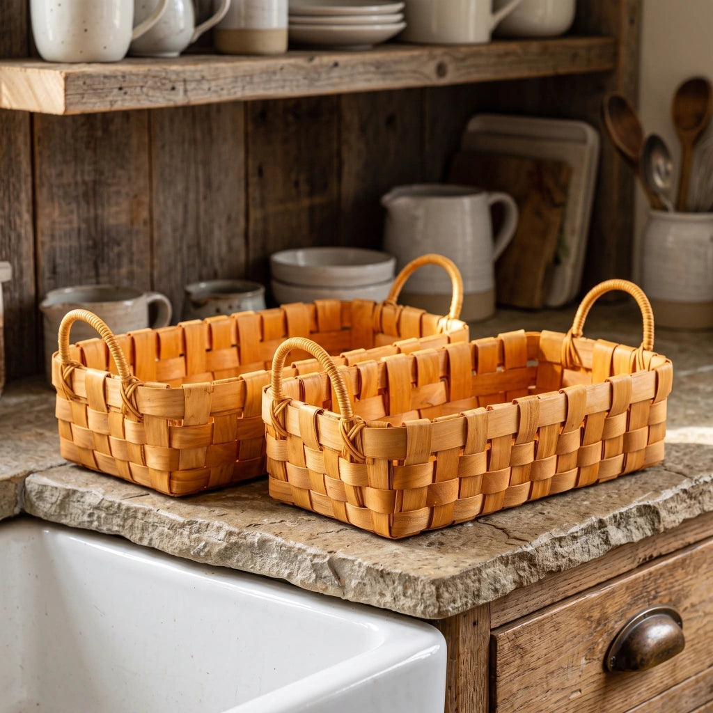 Set x 2 bandejas rattan con manijas beige