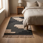Alfombra algodón natural y gris lisa y con pelo insertado