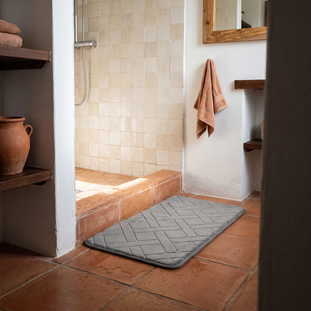 Alfombra de baño diagonales gris