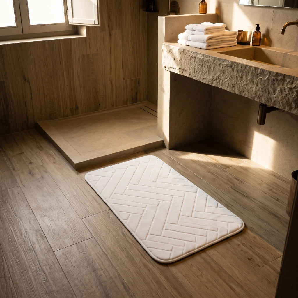 Alfombra de baño zigzag natural