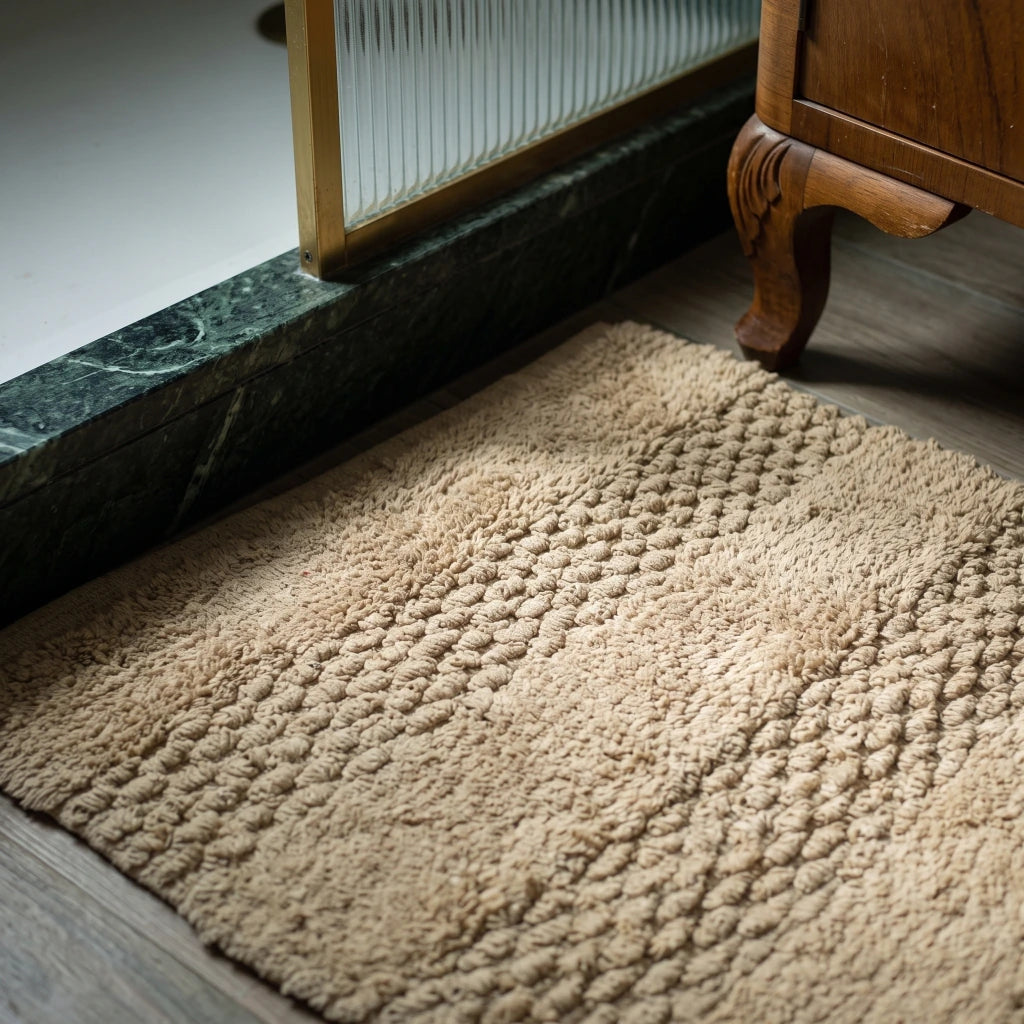 Alfombra baño tablones pelo largo beige