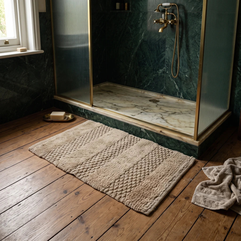 Alfombra baño tablones pelo largo beige