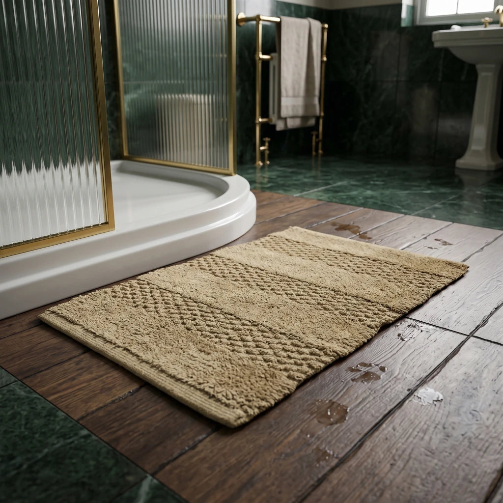 Alfombra baño tablones pelo largo beige