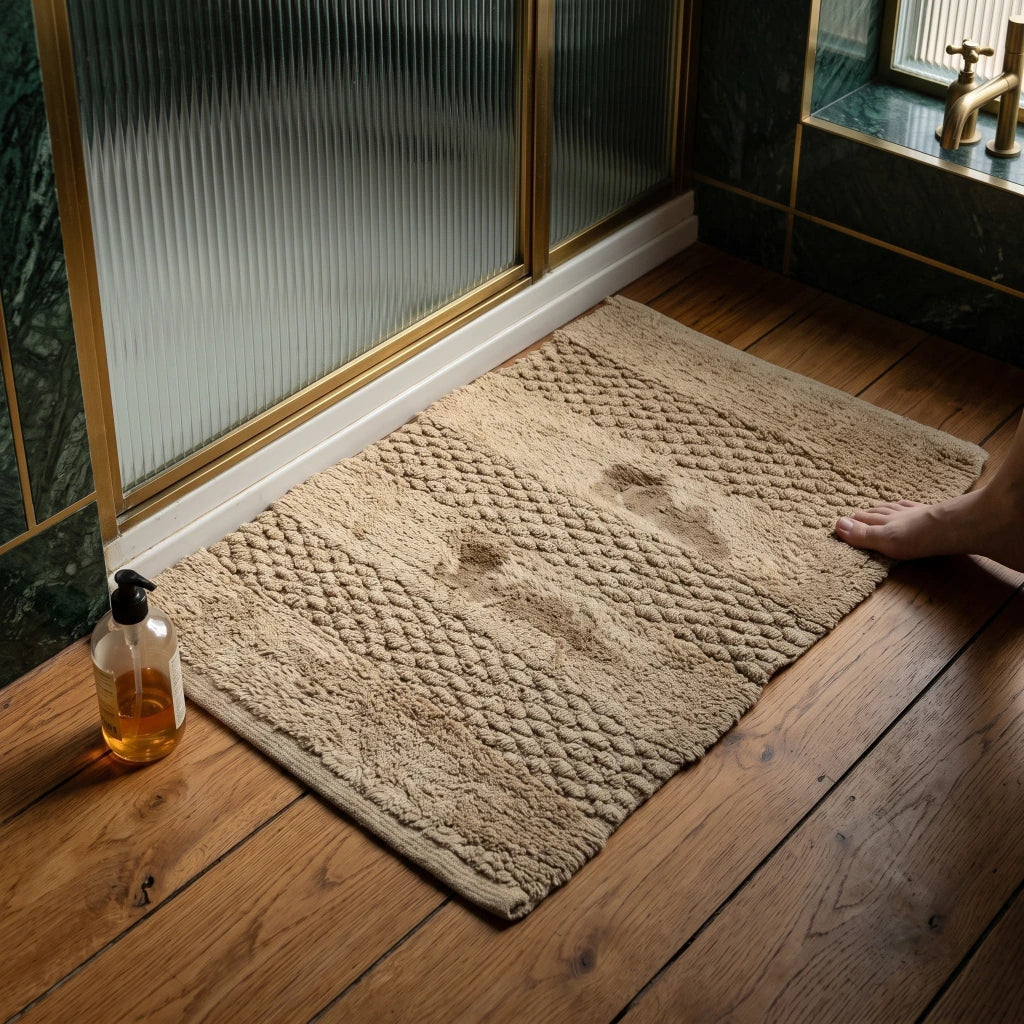 Alfombra baño tablones pelo largo beige