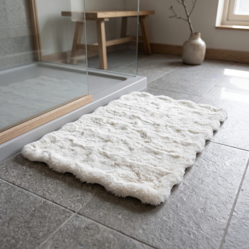 Alfombra baño peluchito con relieve blanco