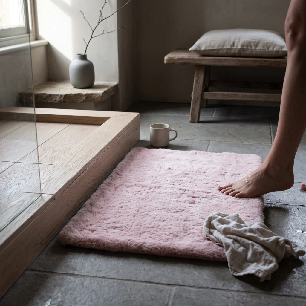 Alfombra baño peluchito con relieve blanco