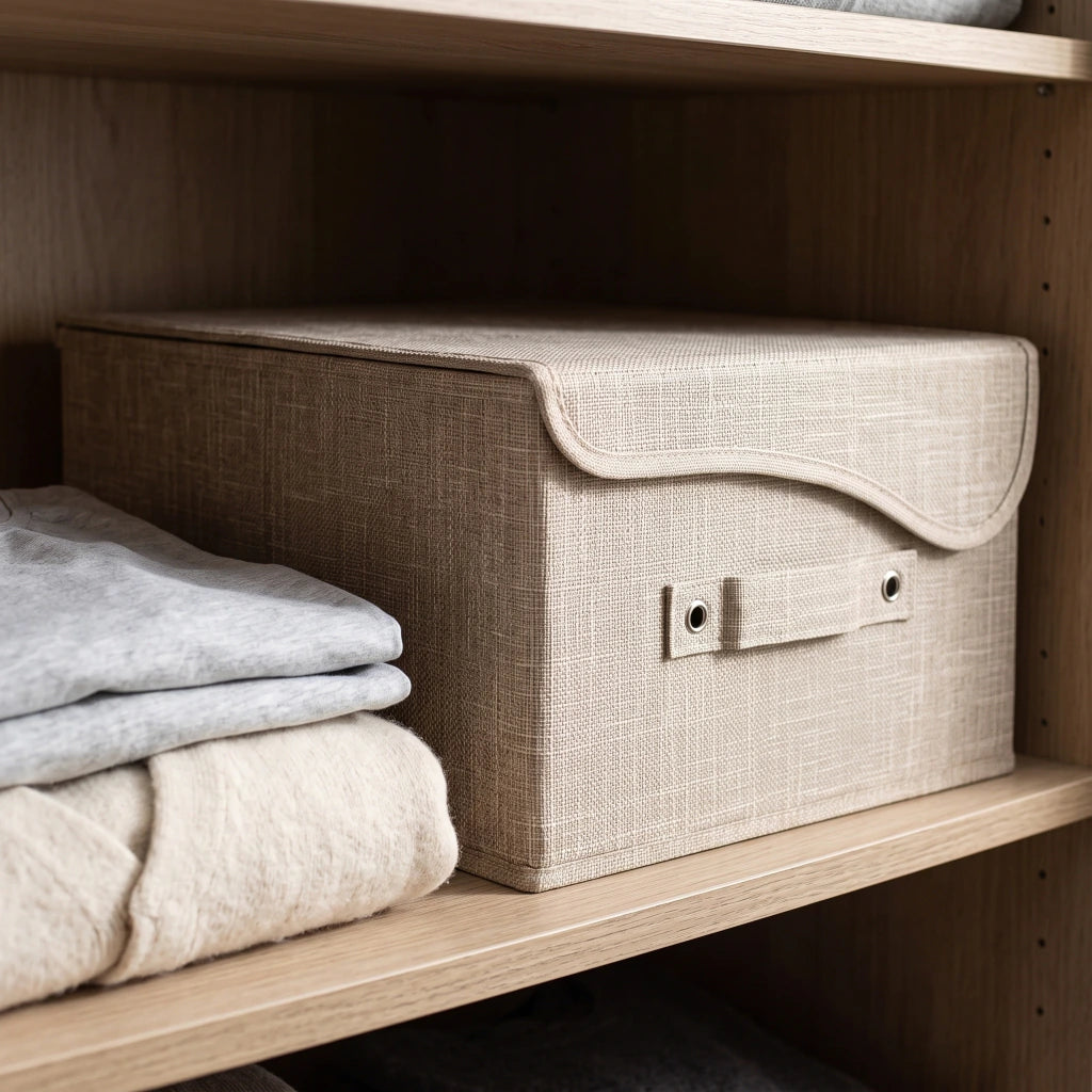 Caja plegable grande con asa y tapa con abrojo marrón