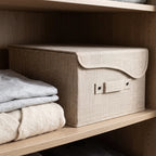Caja plegable grande con asa y tapa con abrojo marrón