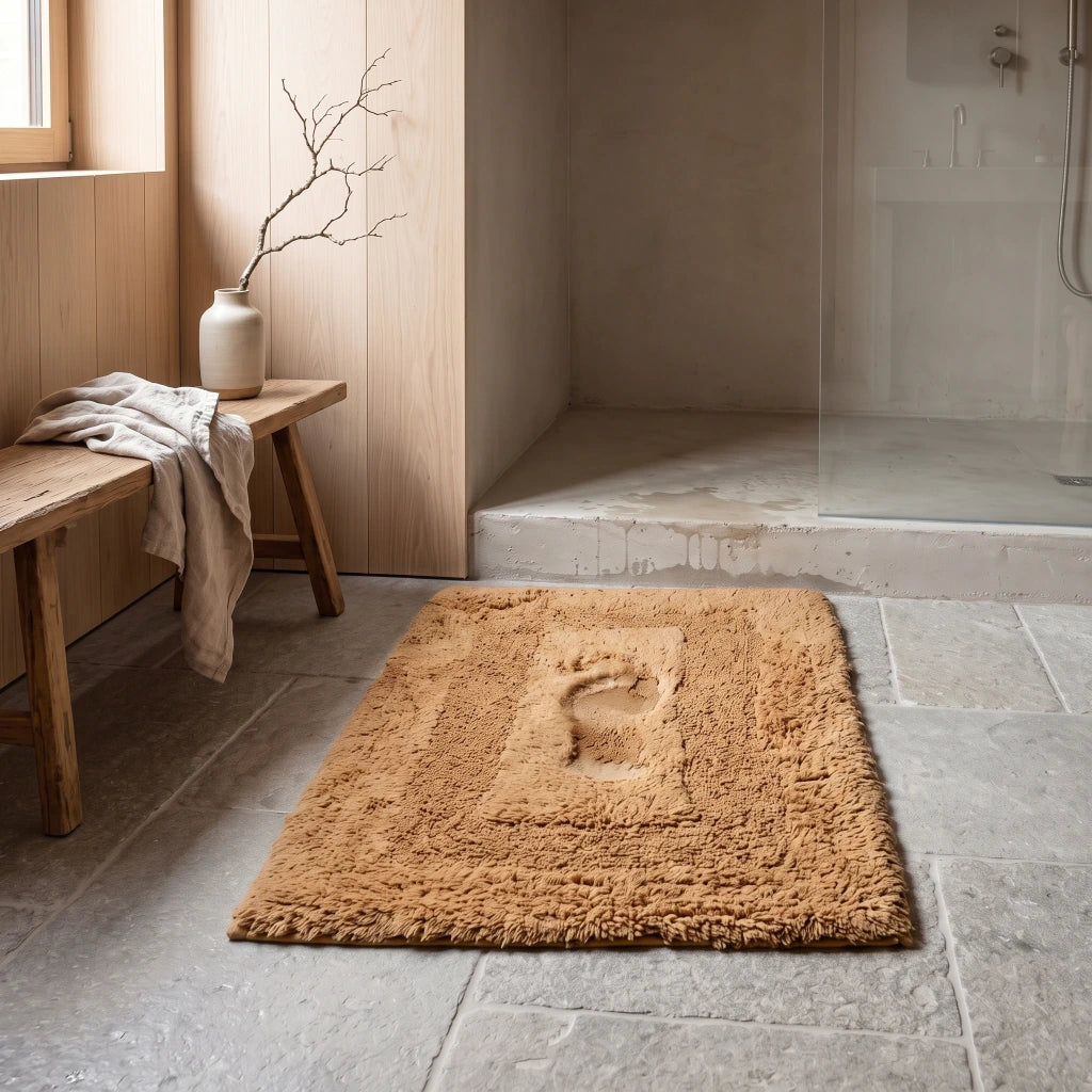 Alfombra baño rectángulo pelo corto beige