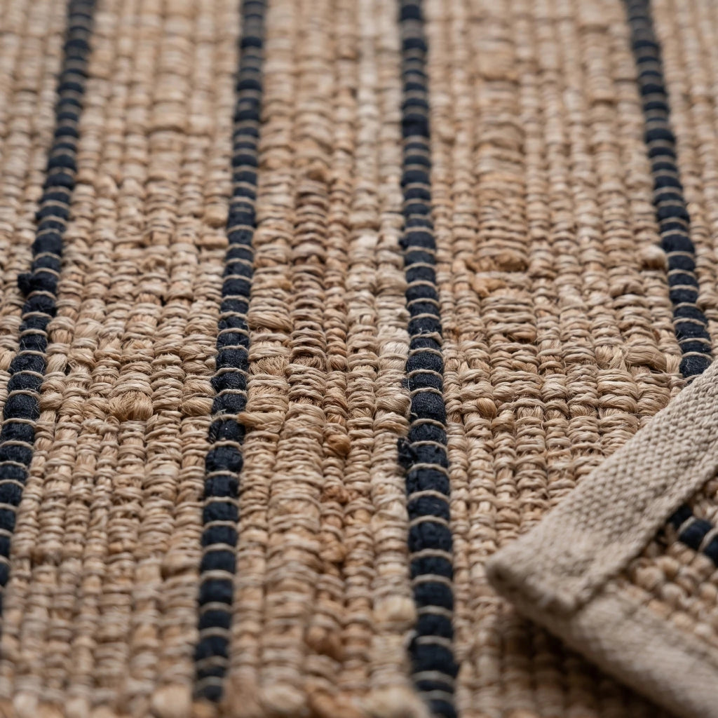 Alfombra yute y algodón lineas negro