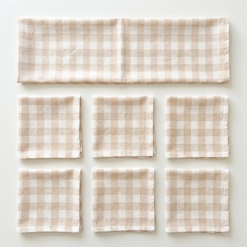 Set cuadrillé camino de mesa + servilletas AURA BLANCO