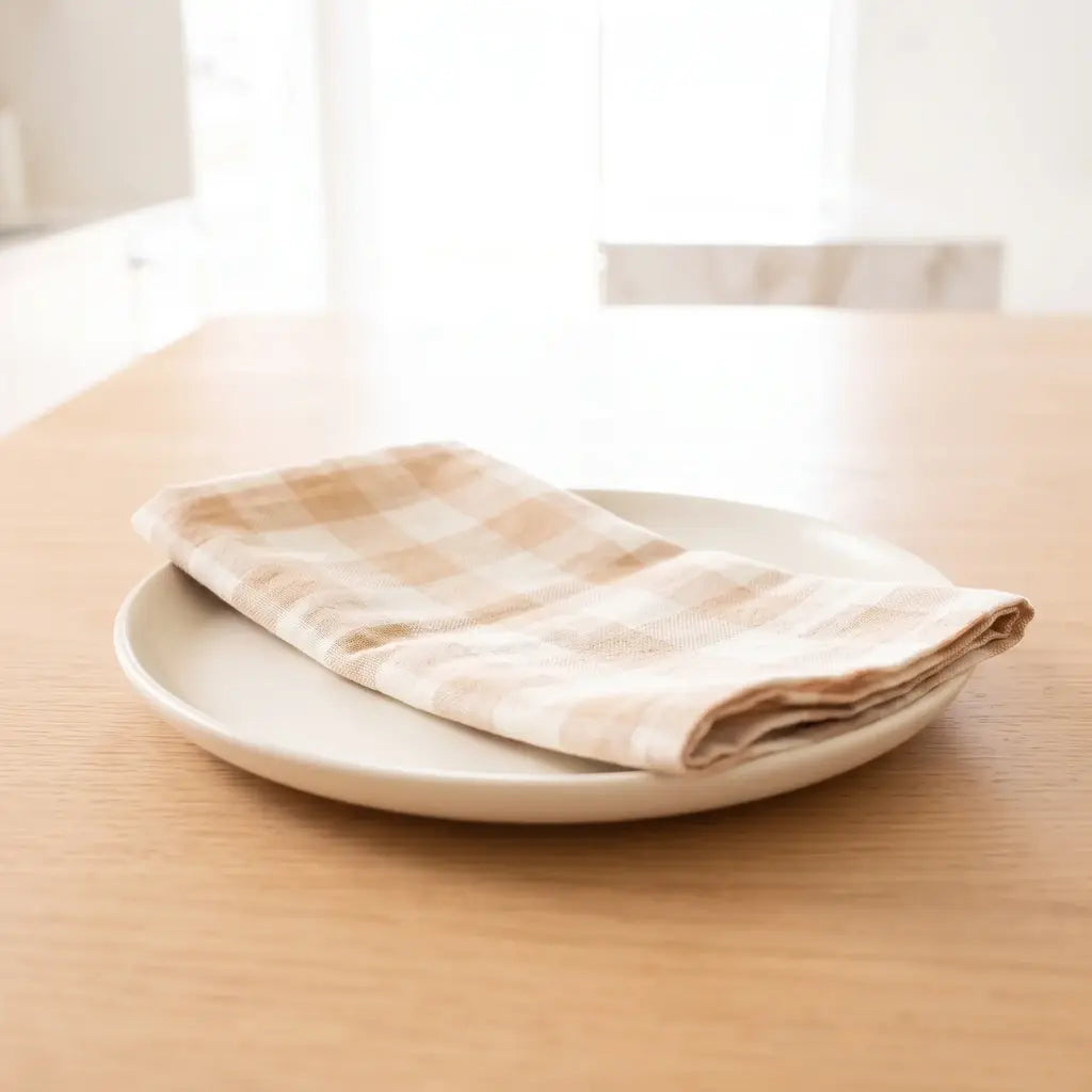 Set cuadrillé camino de mesa + servilletas AURA BLANCO