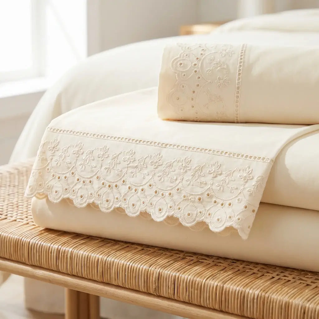 Juego de sábanas con broderie PARIS