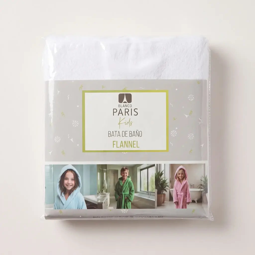 Bata de baño niños flannel blanco parís