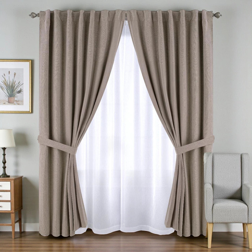 2 en 1 cortina ambiente lino blackout + cortina voile