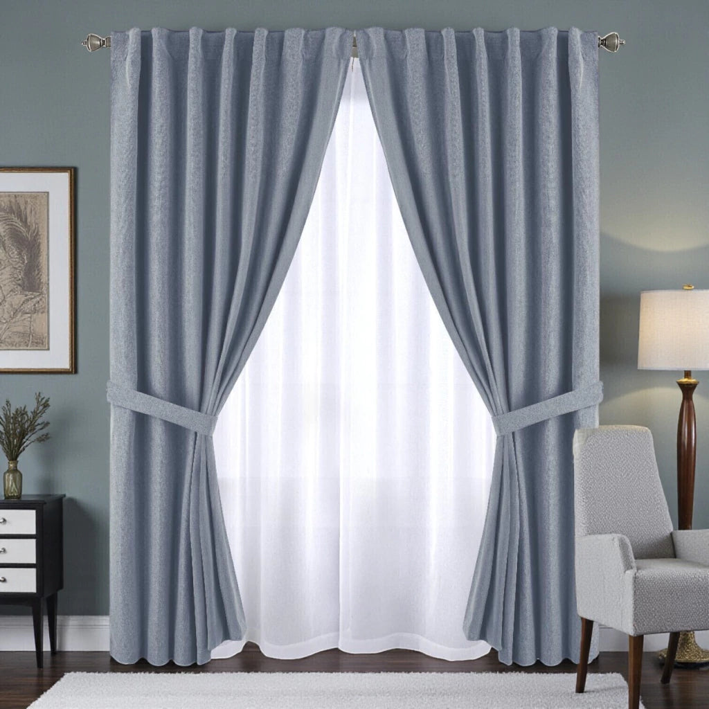 2 en 1 cortina ambiente lino blackout + cortina voile