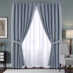 2 en 1 cortina ambiente lino blackout + cortina voile