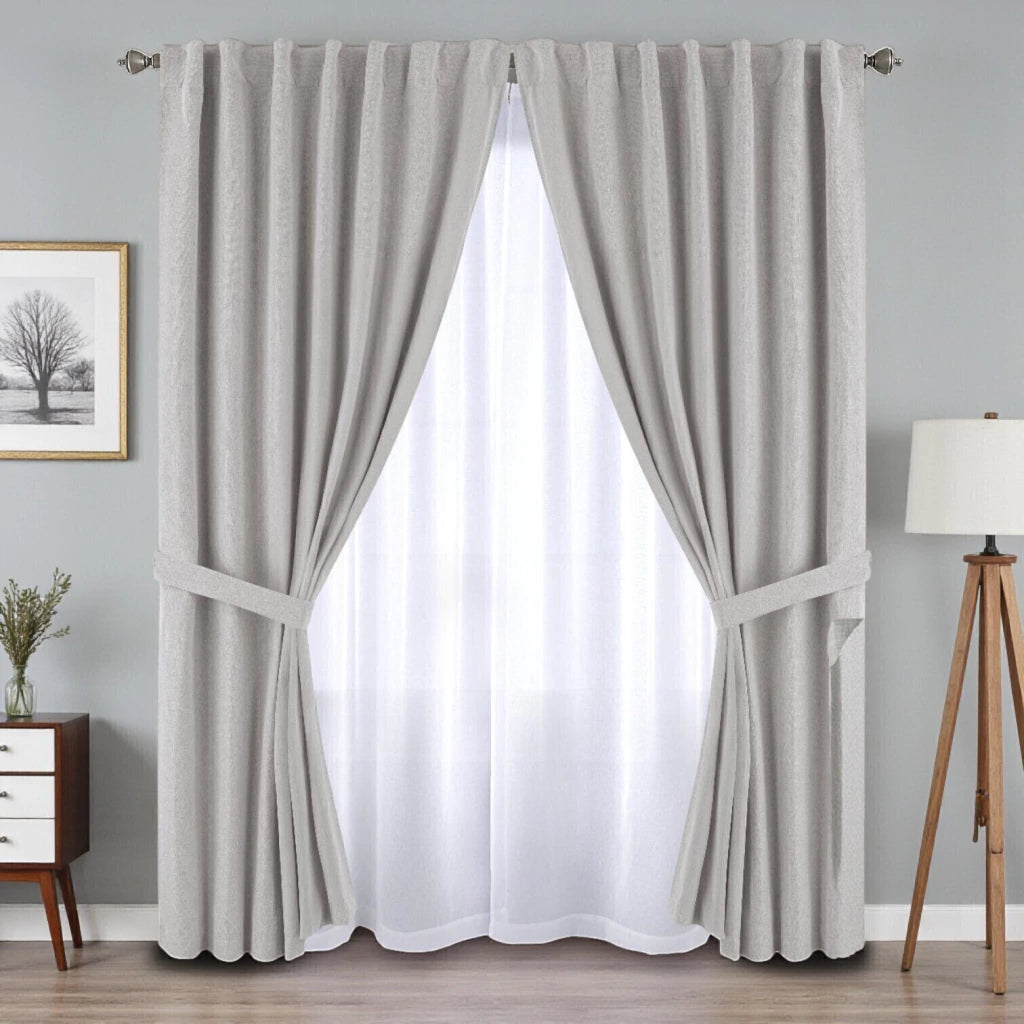 2 en 1 cortina ambiente lino blackout + cortina voile