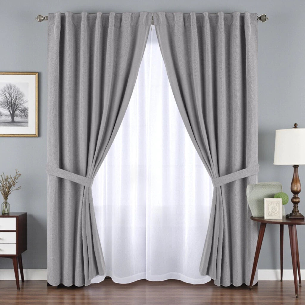 2 en 1 cortina ambiente lino blackout + cortina voile