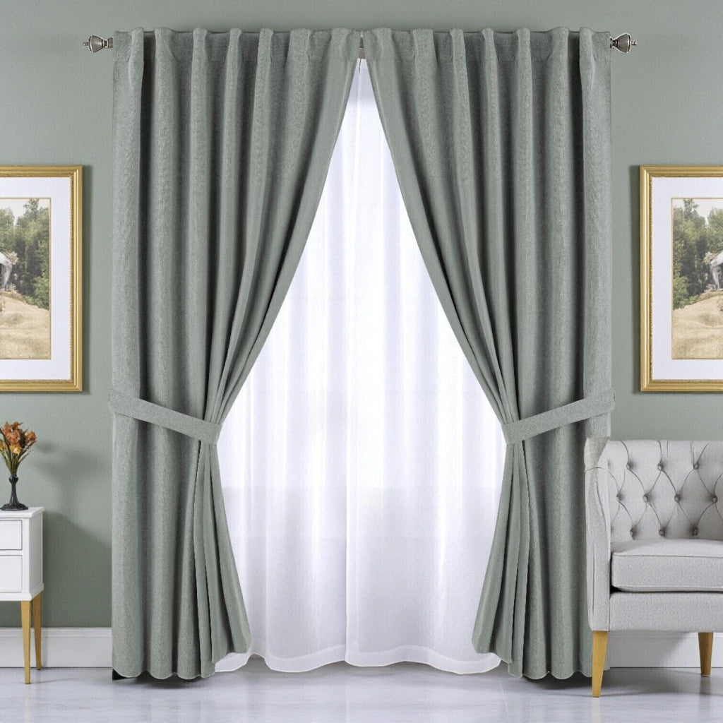2 en 1 cortina ambiente lino blackout + cortina voile