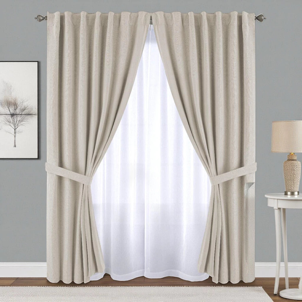 2 en 1 cortina ambiente lino blackout + cortina voile