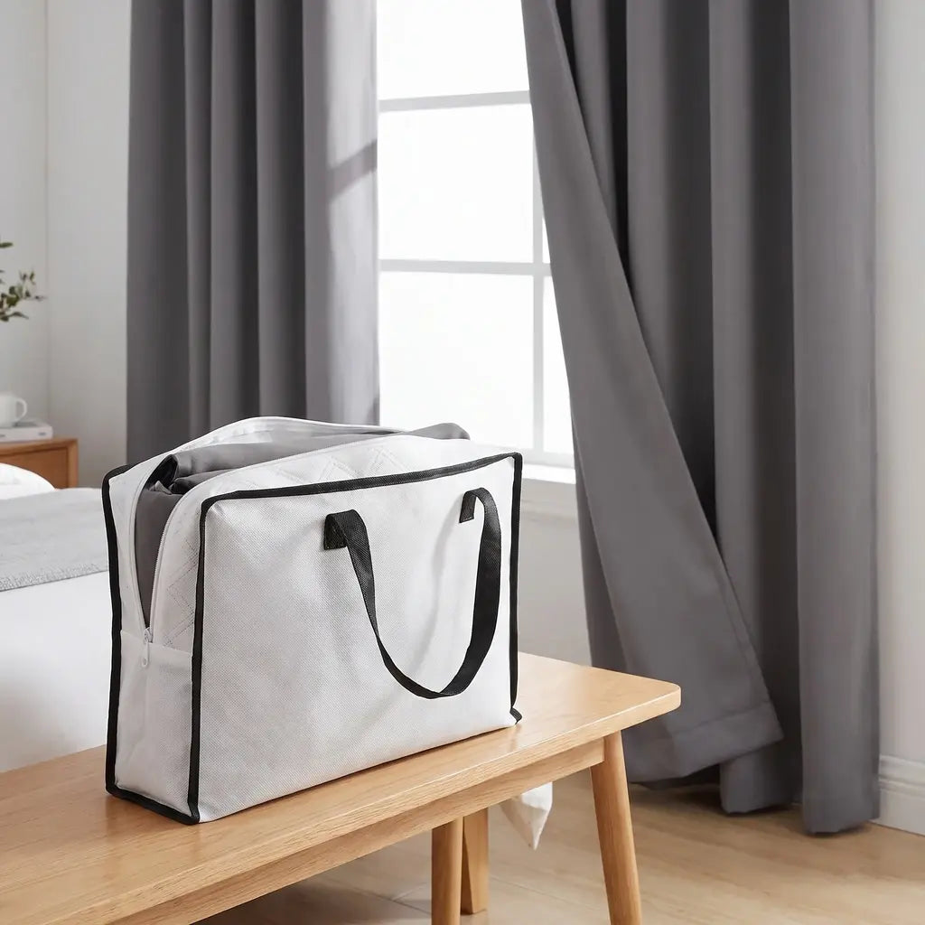 Cortina blackout textil en valija reutilizable