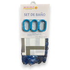 Set de baño cortina peva + alfombra pvc + 12 ganchos MENUCHA