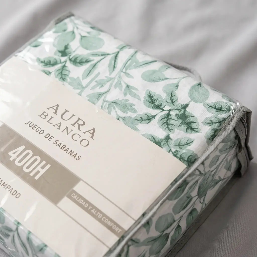 Juego de sábanas 400 hilos estampado AURA BLANCO