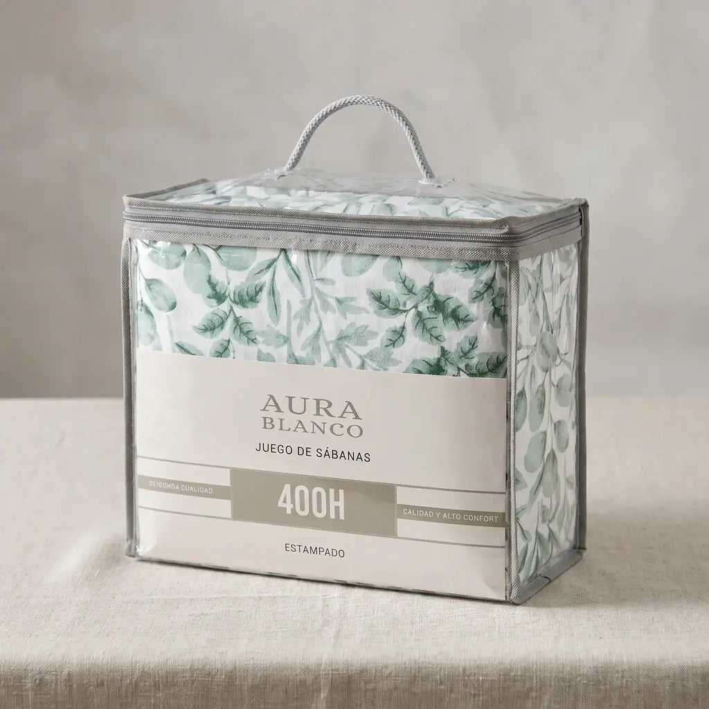 Juego de sábanas 400 hilos estampado AURA BLANCO