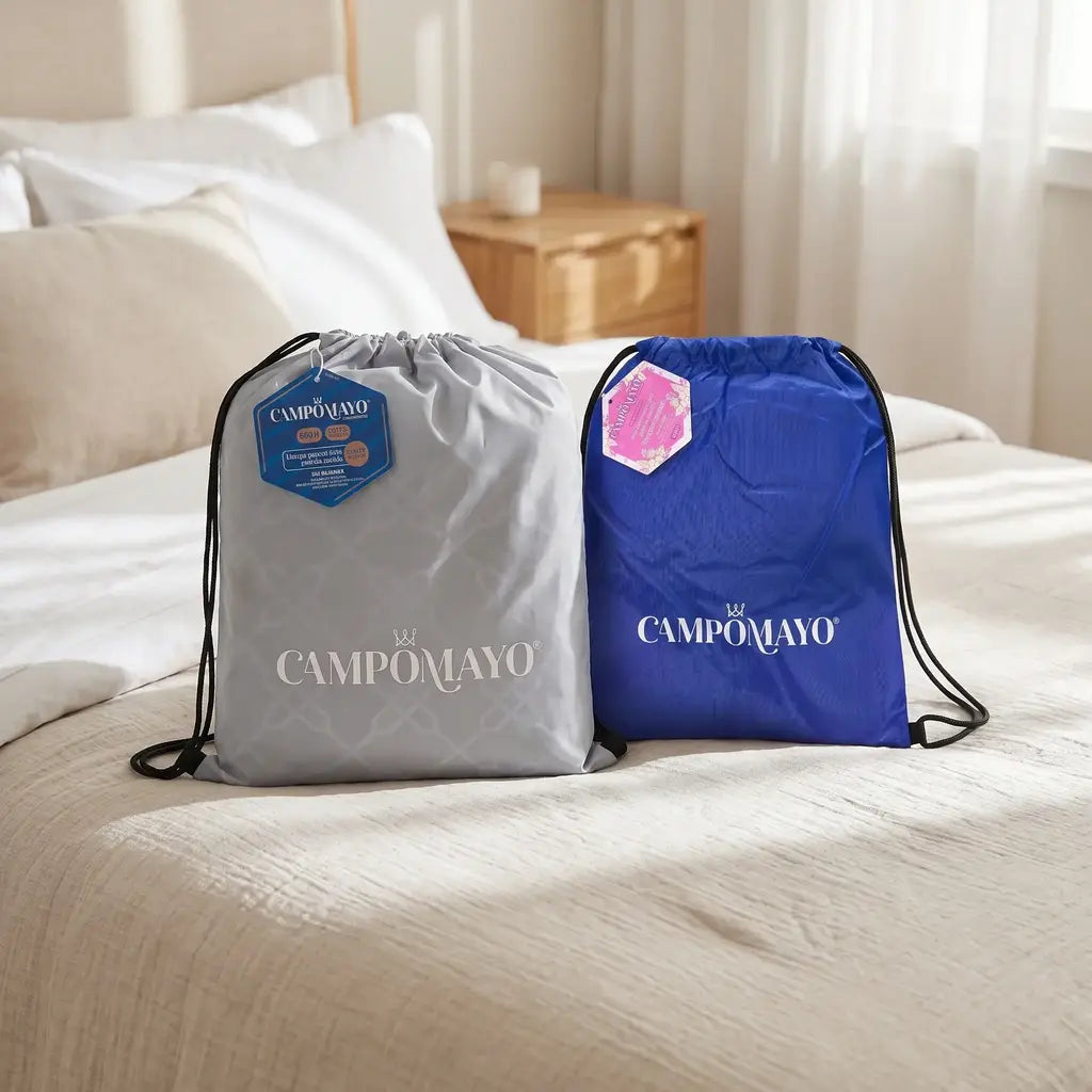 Juego de sábanas CAMPOMAYO cotton touch 6oo hilos + mochila de playa de regalo