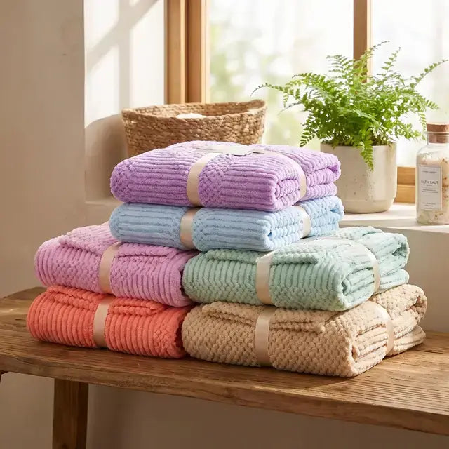 Juego de toalla y toallón coral fleece x 3