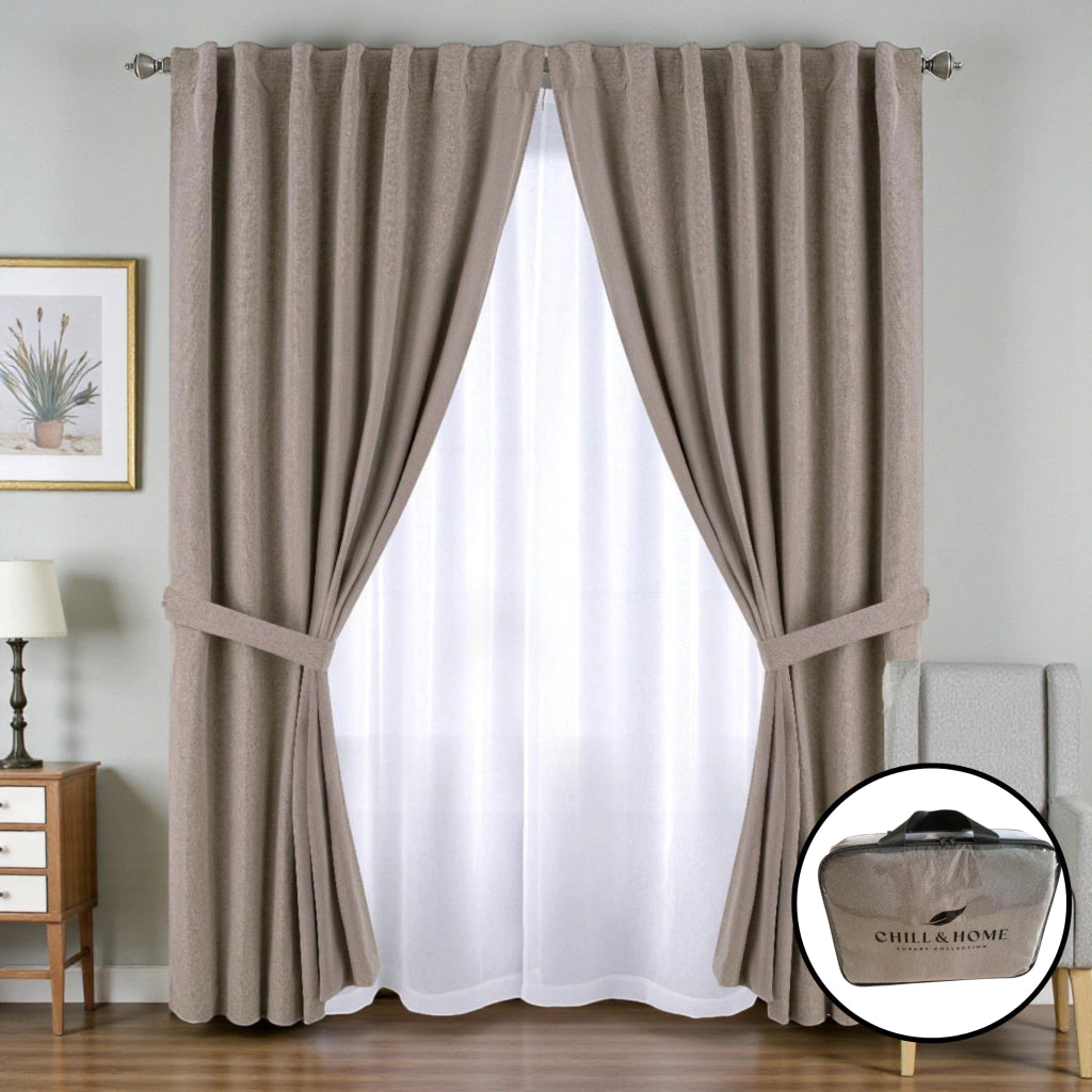 2 en 1 cortina ambiente lino blackout + cortina voile