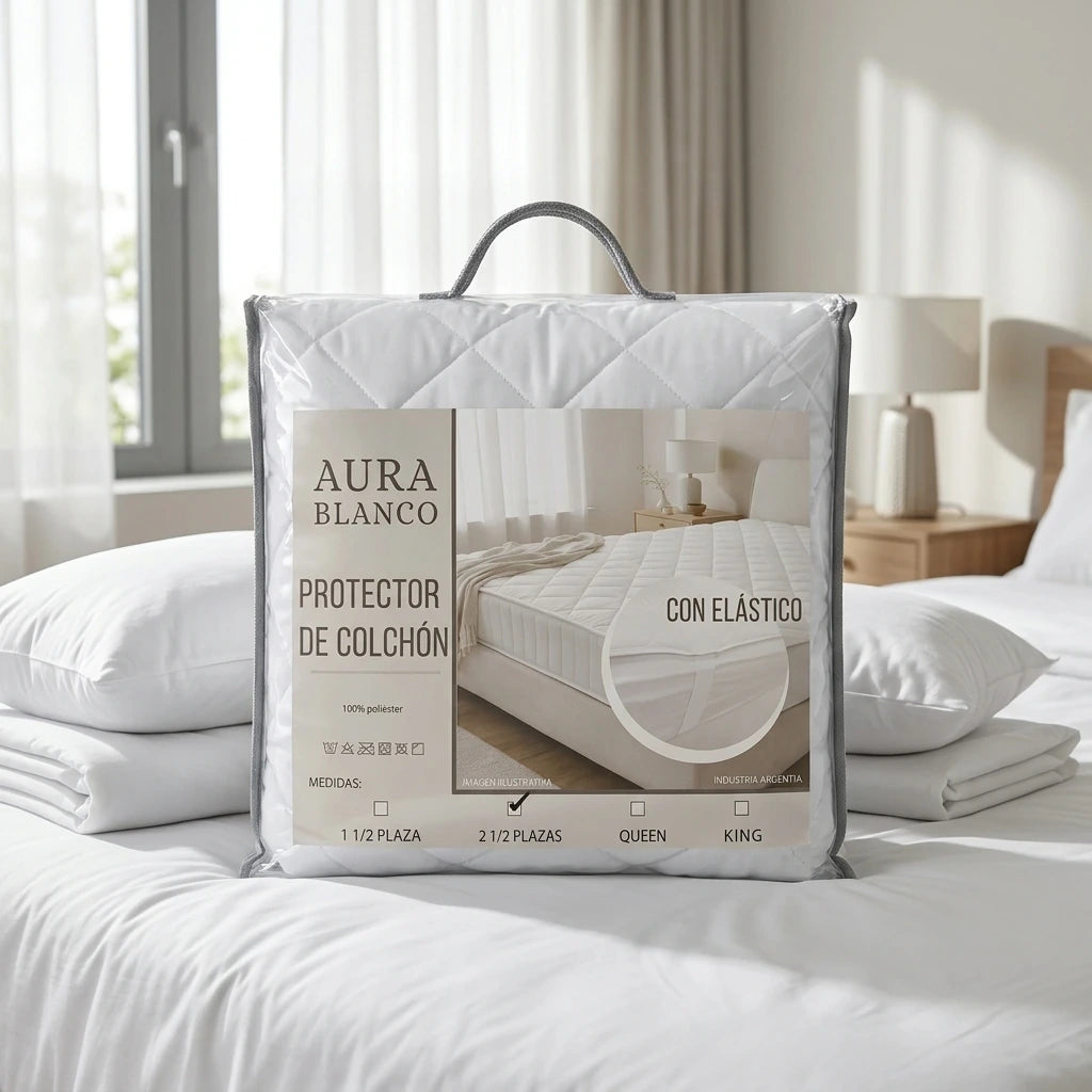 Cubre colchon matelaseado con elastico AURA BLANCO