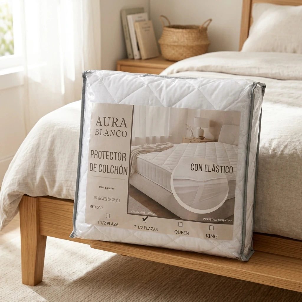 Cubre colchon matelaseado con elastico AURA BLANCO