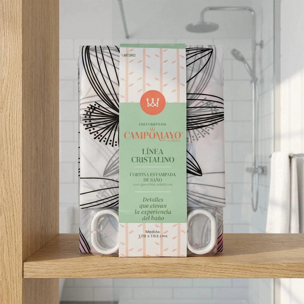Cortina de baño peva estampada con ganchos CAMPOMAYO