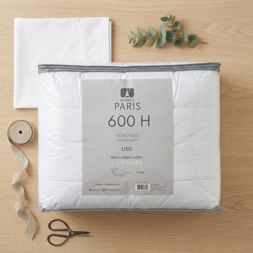 Acolchado super soft hotelero grueso 600 hilos blanco PARIS