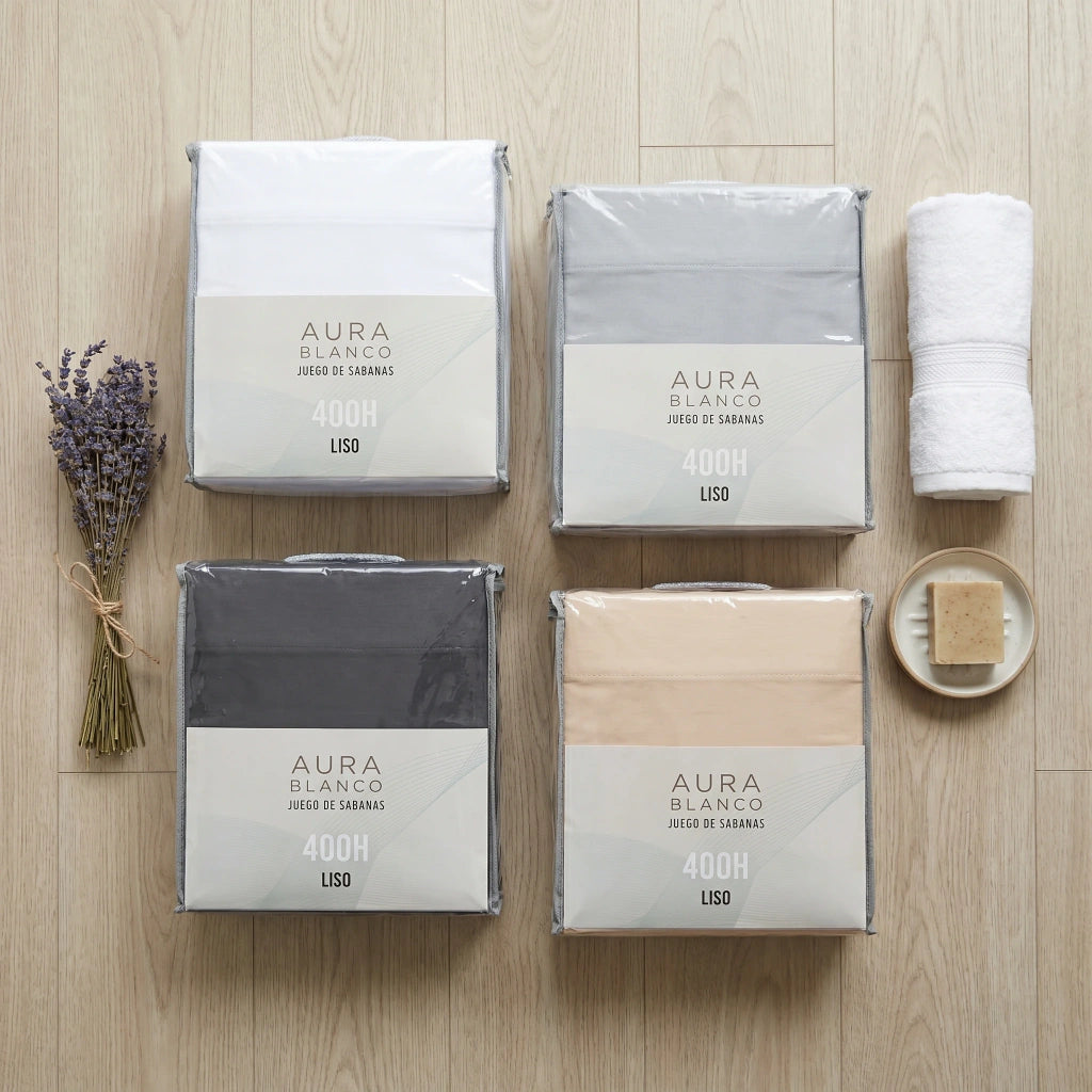 Juego de sábanas 400 hilos lisa AURA BLANCO