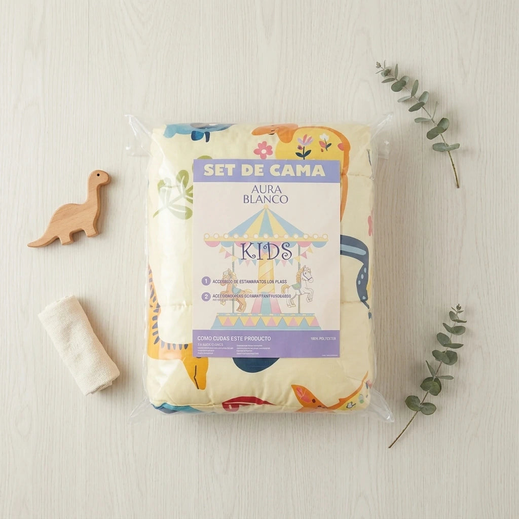 Set 4 piezas acolchado infantil + juego de sábanas AURA BLANCO